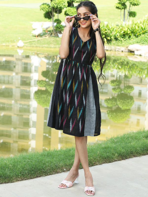 Women's Black Ikat Skater Dress - Aks