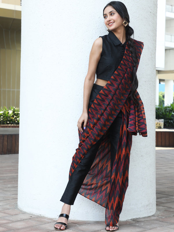 Women's Black Printed Saree Co Ord Set - Aks