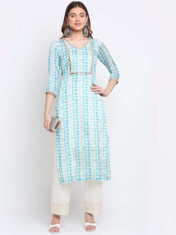 Women's Summer Sky Tie Dye Mirror Straight Kurti With Palazzo - Anokherang