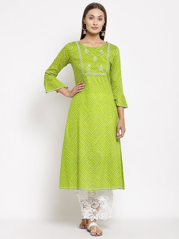 Women Green Cotton Printed Kurta by Myshka (1 Pc Set)