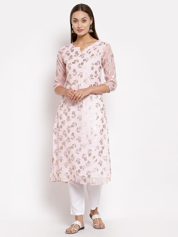 Women Pink Georgette Printed Kurta by Myshka (1 Pc Set)