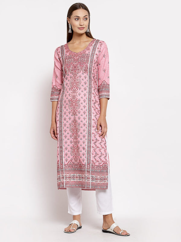 Women Pink Pashmeena Printed Kurta by Myshka (1 Pc Set)