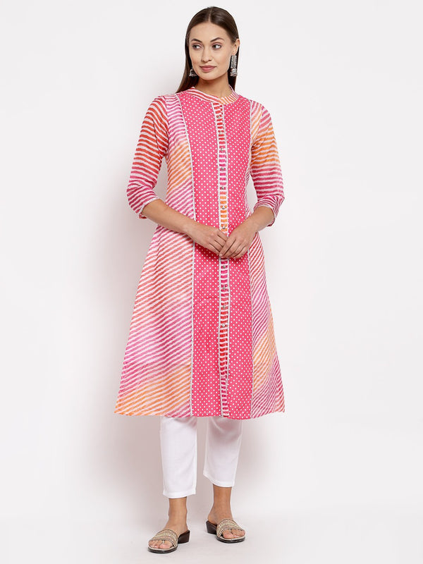 Women Pink Cotton Printed Kurti by Myshka (1 pc Set)