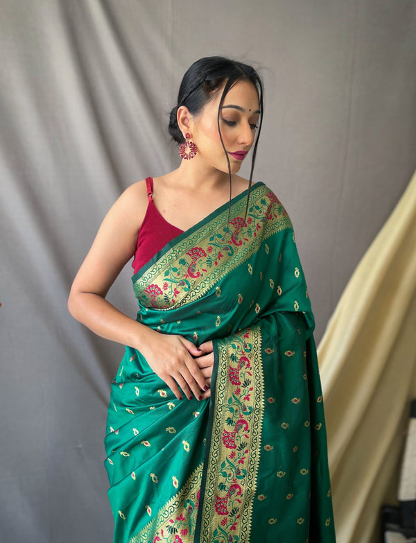 Women's Paithani Silk Vol. 1 Woven Saree Green - TASARIKA