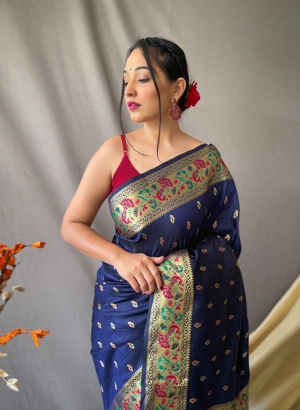 Women's Paithani Silk Vol. 1 Woven Saree Navy Blue - TASARIKA