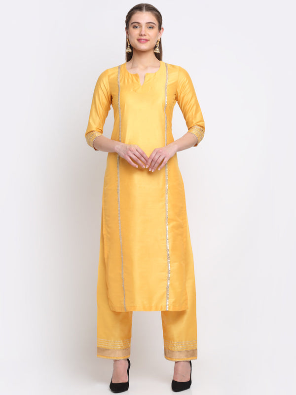 Women's Tyohaar Yellow Straight Kurti With Straight Pants And Dupatta - Anokherang