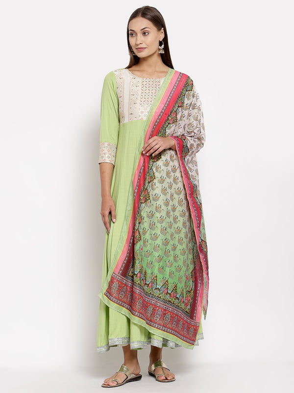 Women Green Anarkali Kurta with Dupatta Set by Myshka (2 Pc Set)