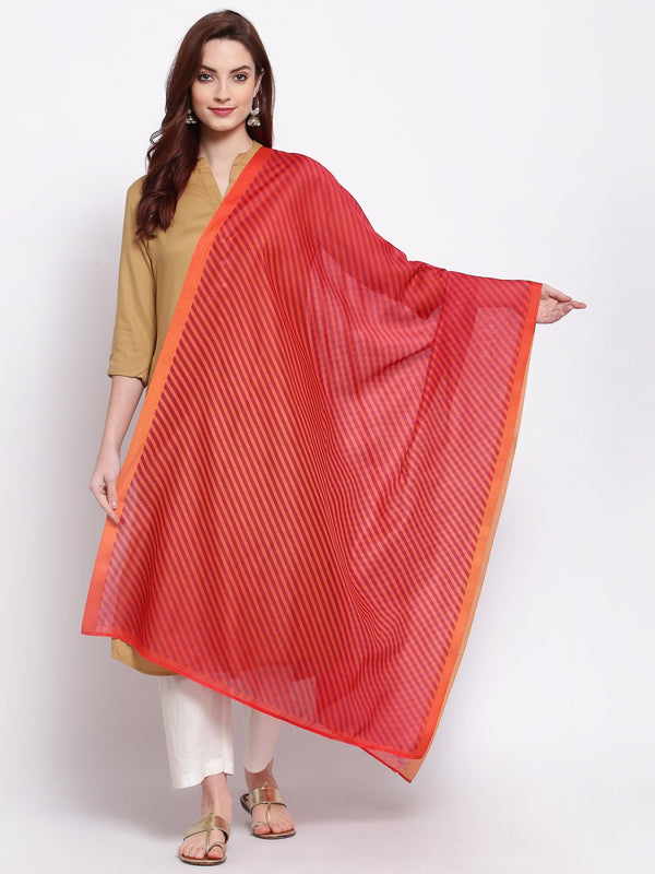 Women's Red Cotton Silk Printed Casual Dupatta - Myshka