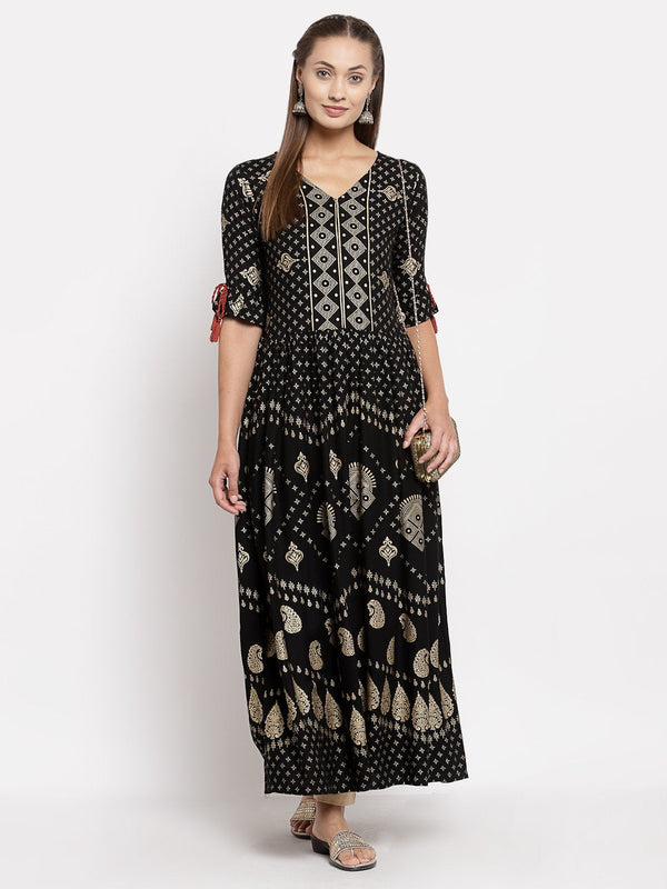 Women Black Printed Dress by Myshka (1 Pc Set)