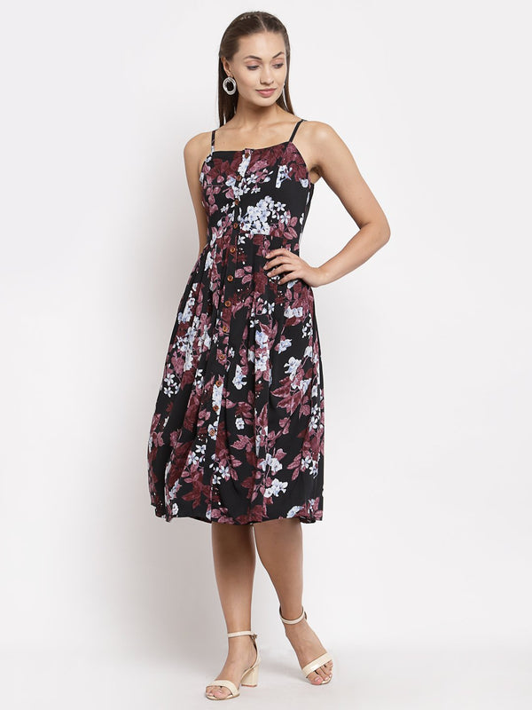 Women Black Floral Dress by Myshka (1 Pc Set)