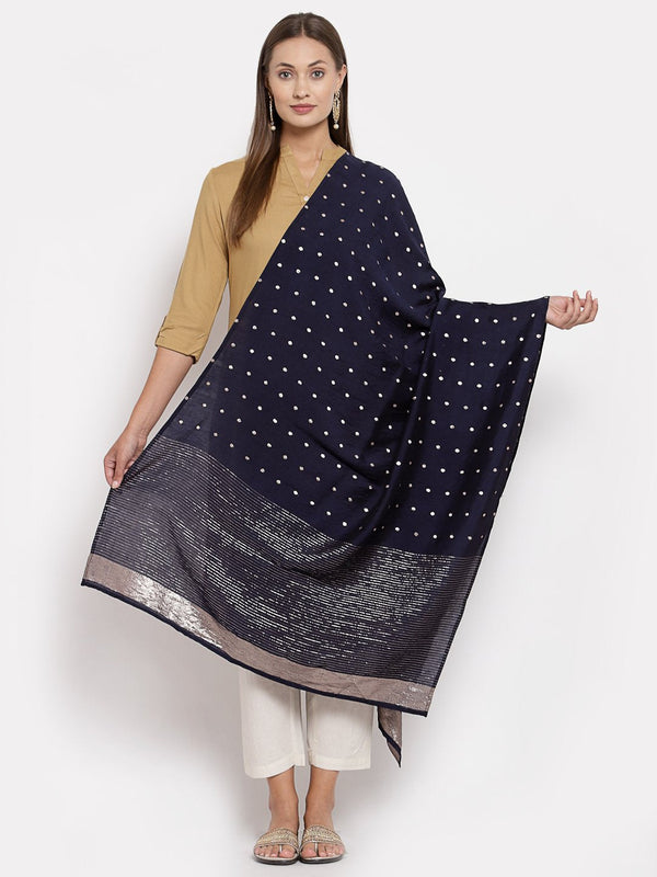 Women's Navy Blue Georgette Print Casual Dupatta - Myshka