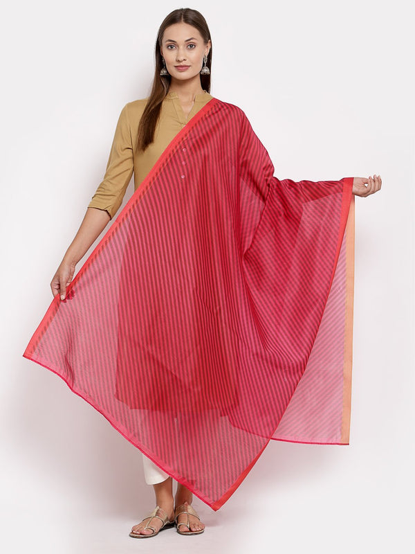 Women's Red Cotton Solid Casual Dupatta - Myshka