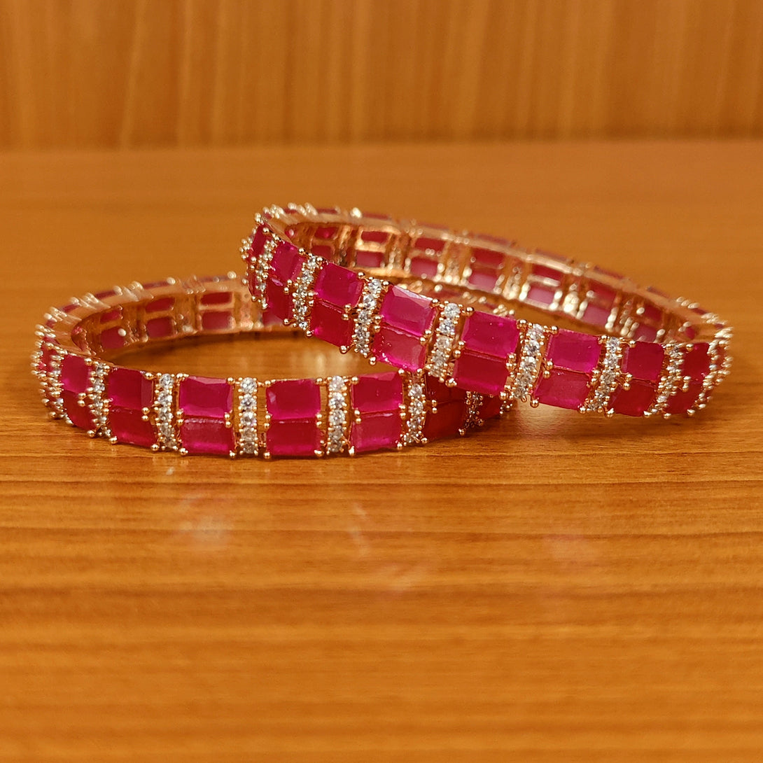 Women's Ruby Colour Cz & Ad Studded Rose Gold Bangles - Sanvi Jewels