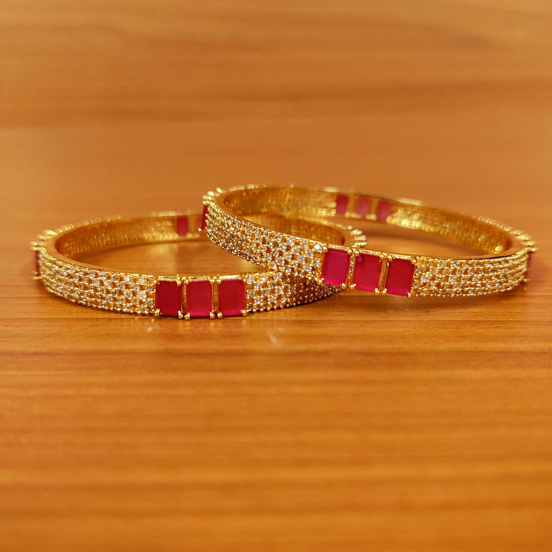 Women's Ruby Colour Cz Studded Gold Plated Ad Bangles - Sanvi Jewels