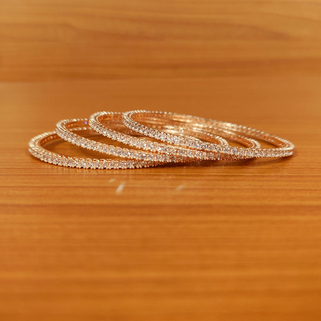 Women's Rose Gold Cz Studded Diamond Look Bangles - Sanvi Jewels