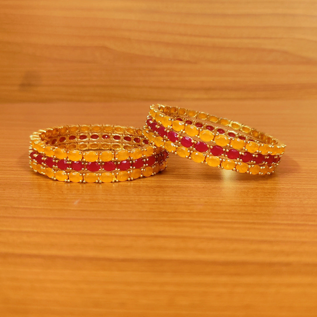 Women's Dark Yellow & Red Colour Oval Shaped Single Line Bangles - Sanvi Jewels