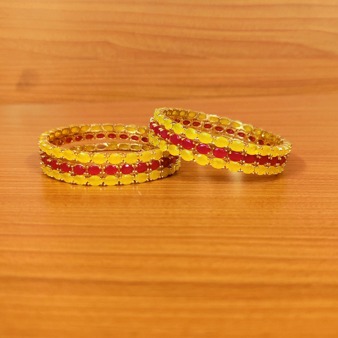 Women's Yellow & Red Colour Oval Shaped Single Line Bangles - Sanvi Jewels