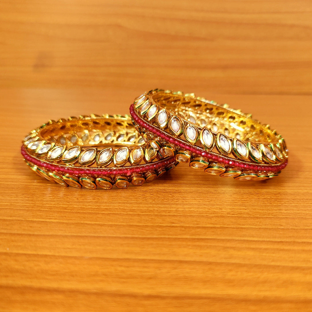 Women's Ruby Marquese Kundan Polki Gold Plated Bangles - Sanvi Jewels