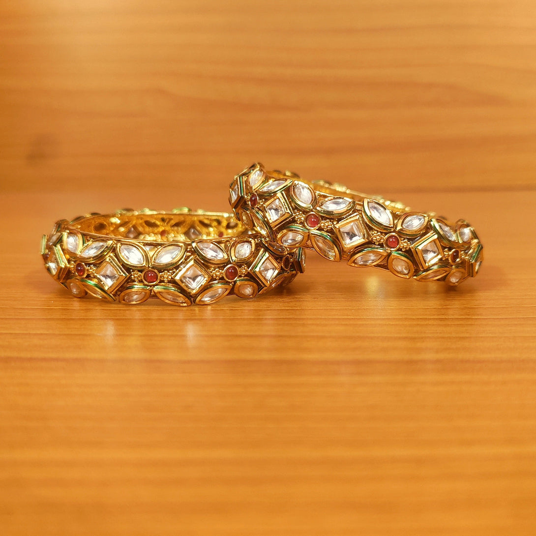 Women's Kundan Polki And Meenakari Gold Plated Bangles - Sanvi Jewels