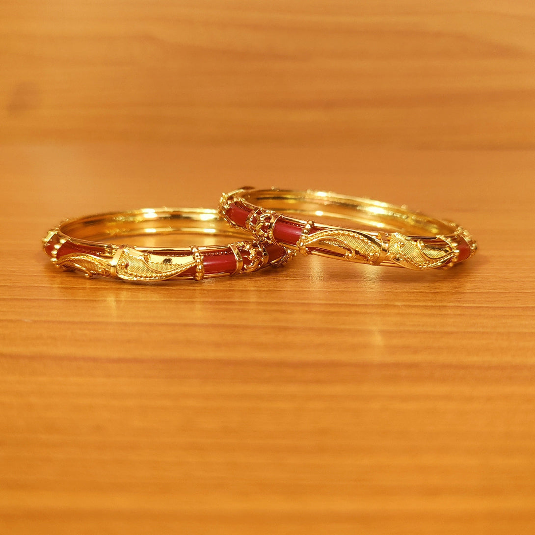 Women's Gold Plated Red Bangles - Sanvi Jewels