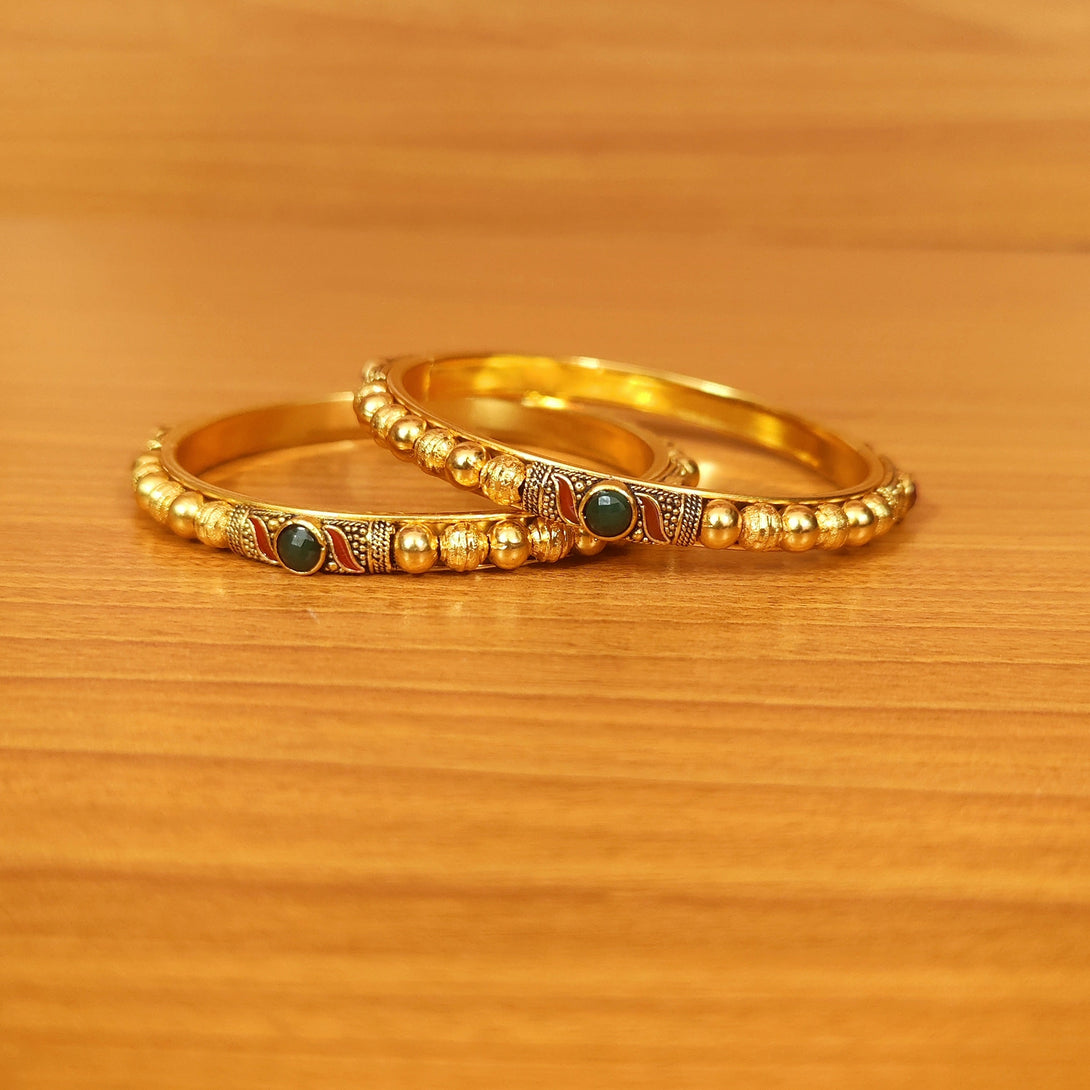 Women's Gold Plated Antique Look Gold Plated Bangles - Sanvi Jewels