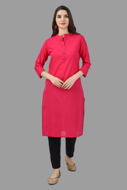 Women's Pink Solid Cotton Straight Kurta - House Of Rp