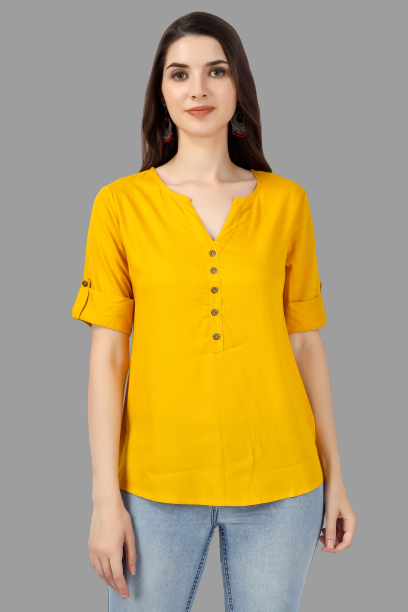 Women's Yellow Rayon Solid Casual Tunic - House Of Rp