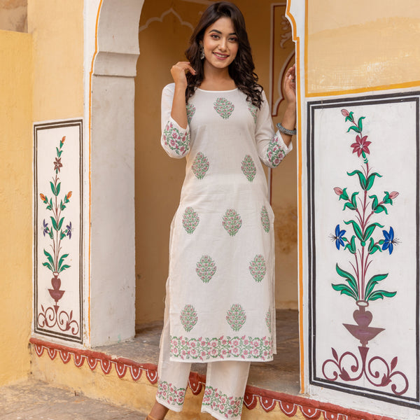 Women's White Colour Casual Suit Set - Roohaniyat