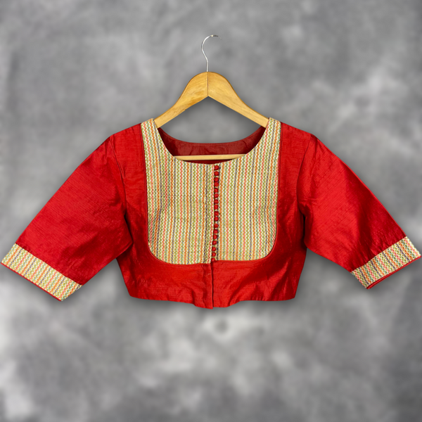 Women's Red/Gold Chanderi Silk / Brocket Blouse - Kapda Tailor Official