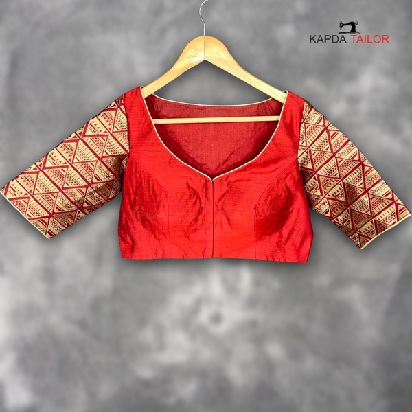 Women's Dark Red Chanderi Silk / Brocket Blouse - Kapda Tailor Official