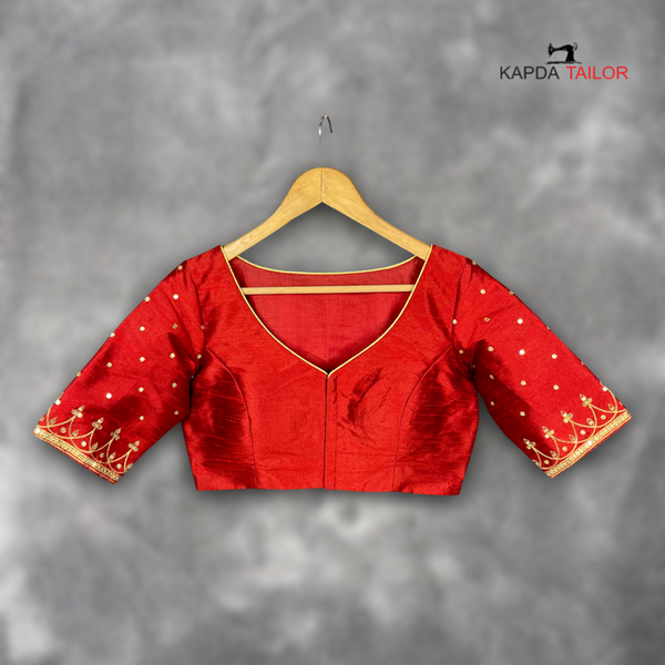 Women's Red Art Row Silk Blouse - Kapda Tailor Official