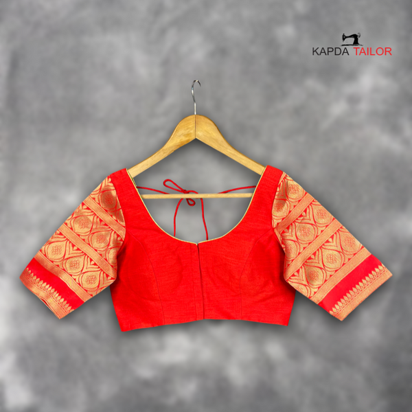 Women's Red Silk /Brocket Blouse - Kapda Tailor Official