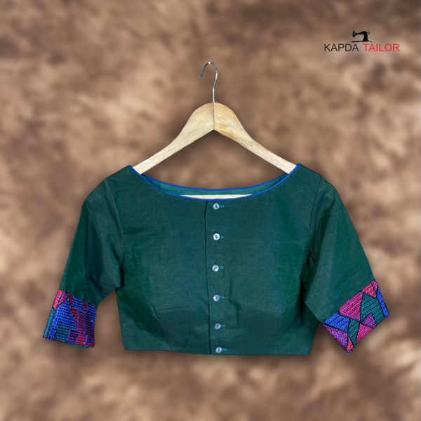 Women's Green Chanderi  Blouse - Kapda Tailor Official