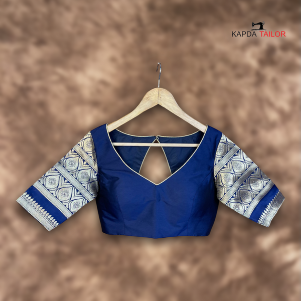 Women's Blue Silk / Broket Blouse - Kapda Tailor Official