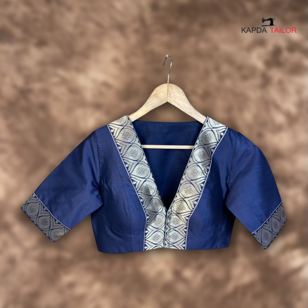 Women's Blue Silk / Broket Blouse - Kapda Tailor Official