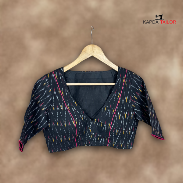 Women's Black Ikat Cotton Blouse - Kapda Tailor Official