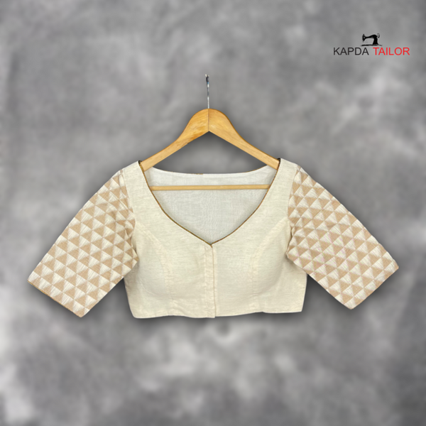 Women's Cream Chanderi Cotton & Chanderi Broket Blouse - Kapda Tailor Official