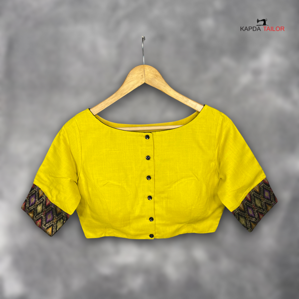 Women's Lemon Yellow Cotton /Jackard Blouse - Kapda Tailor Official