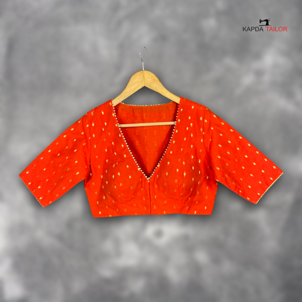 Women's Medium Burnt Orange Chanderi with Gold Butta Weaving Blouse - Kapda Tailor Official