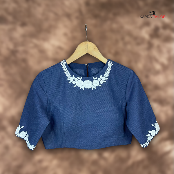 Women's Blue Cotton Blouse - Kapda Tailor Official