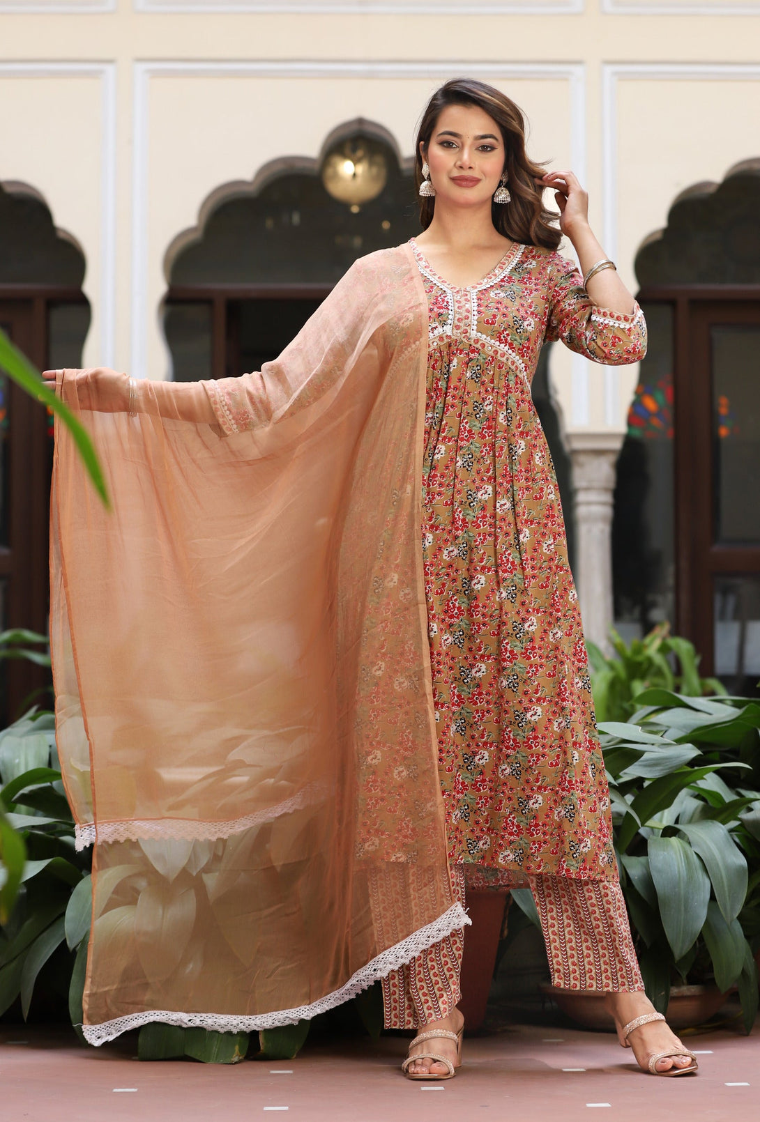 Women's Alia Cut Rayon Printed Embroidered Kurta With Pant And Dupatta - Singni