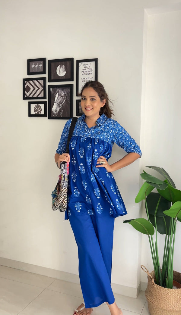 Blue Pure Cotton Tunic & Palazzos Ethnic Co-Ords