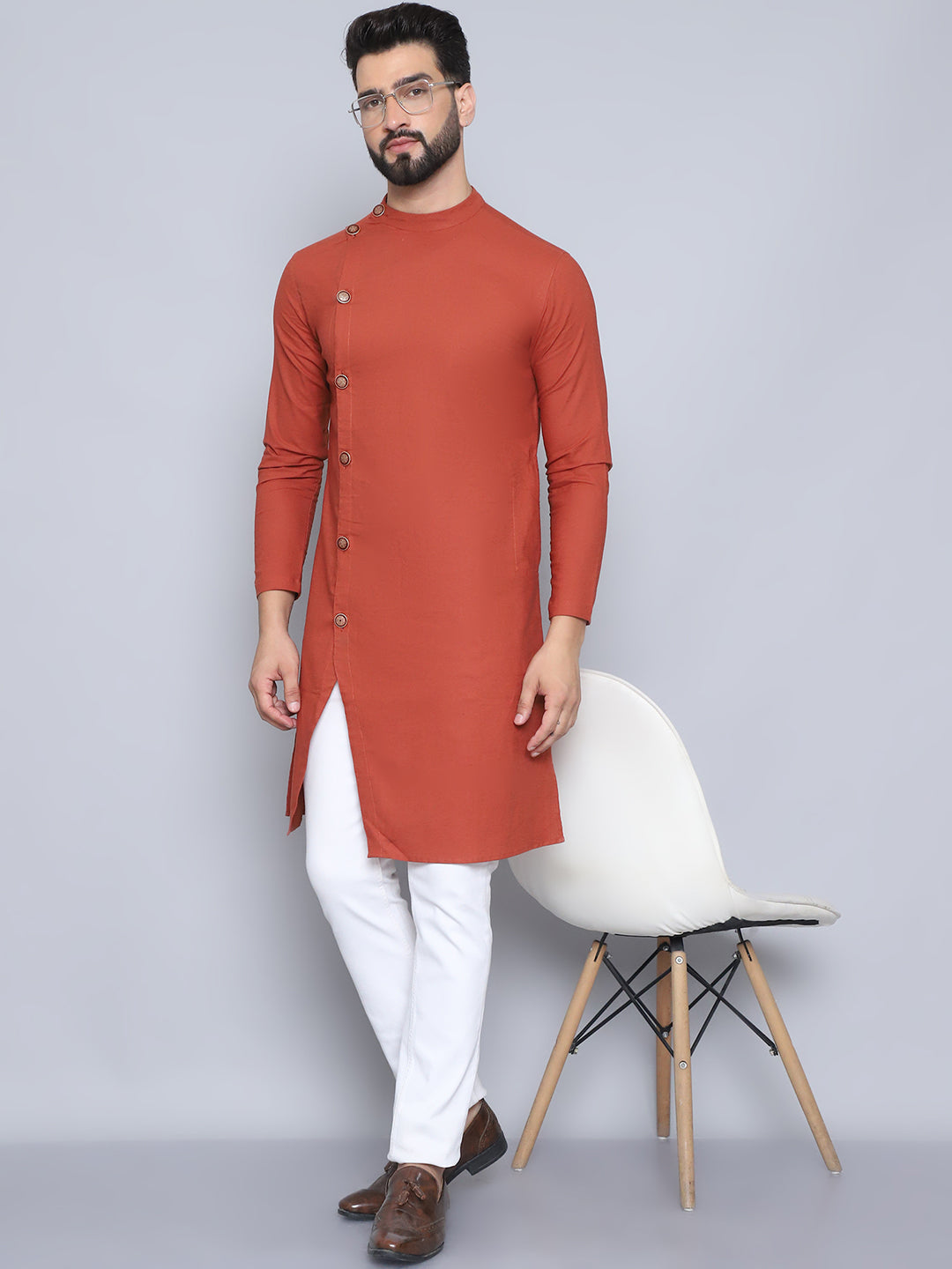 Men's Rust Pure Cotton Sherwani Kurta - Even Apparels