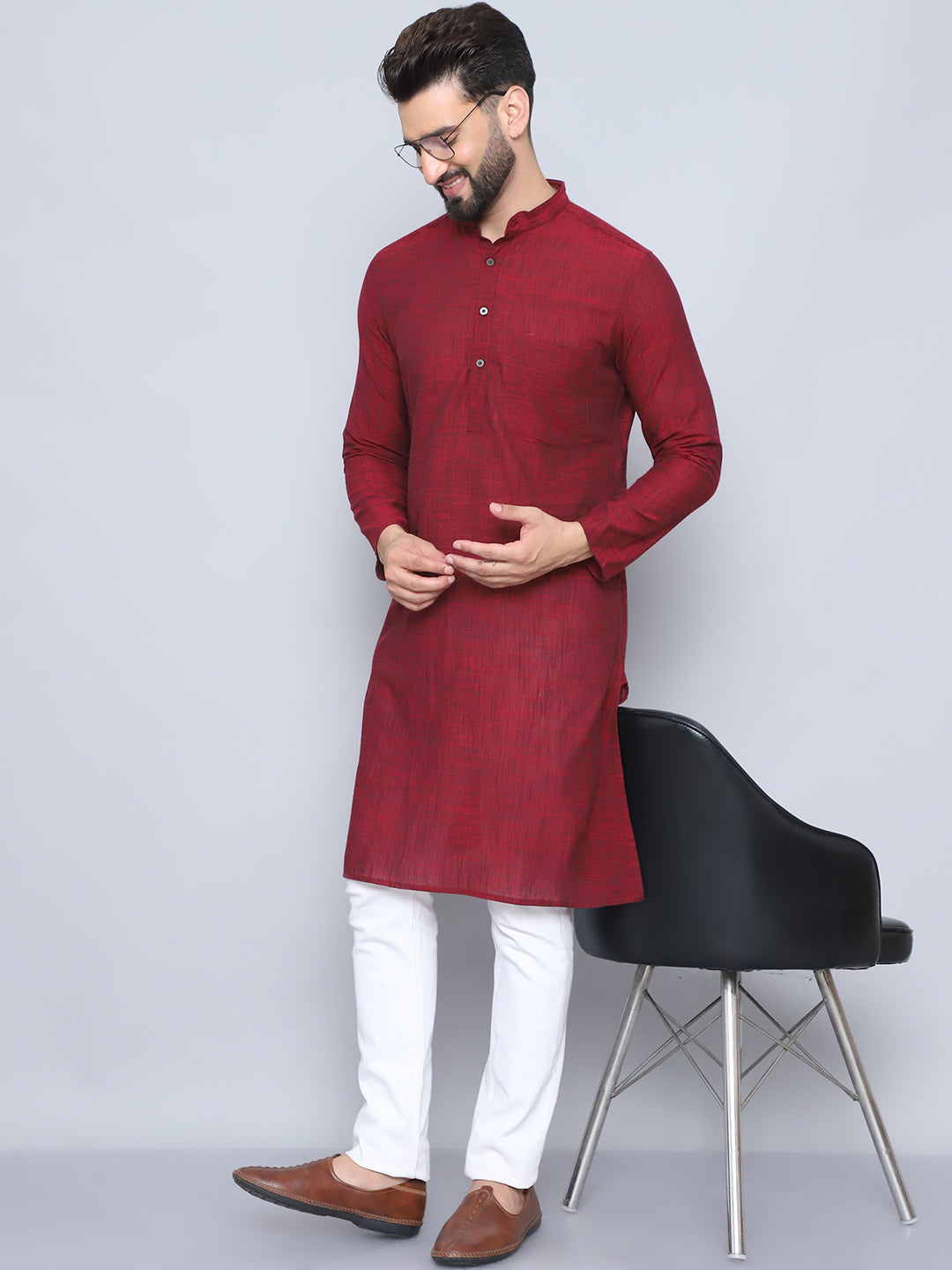 Men's Maroon Pure Cotton Kurta - Even Apparels