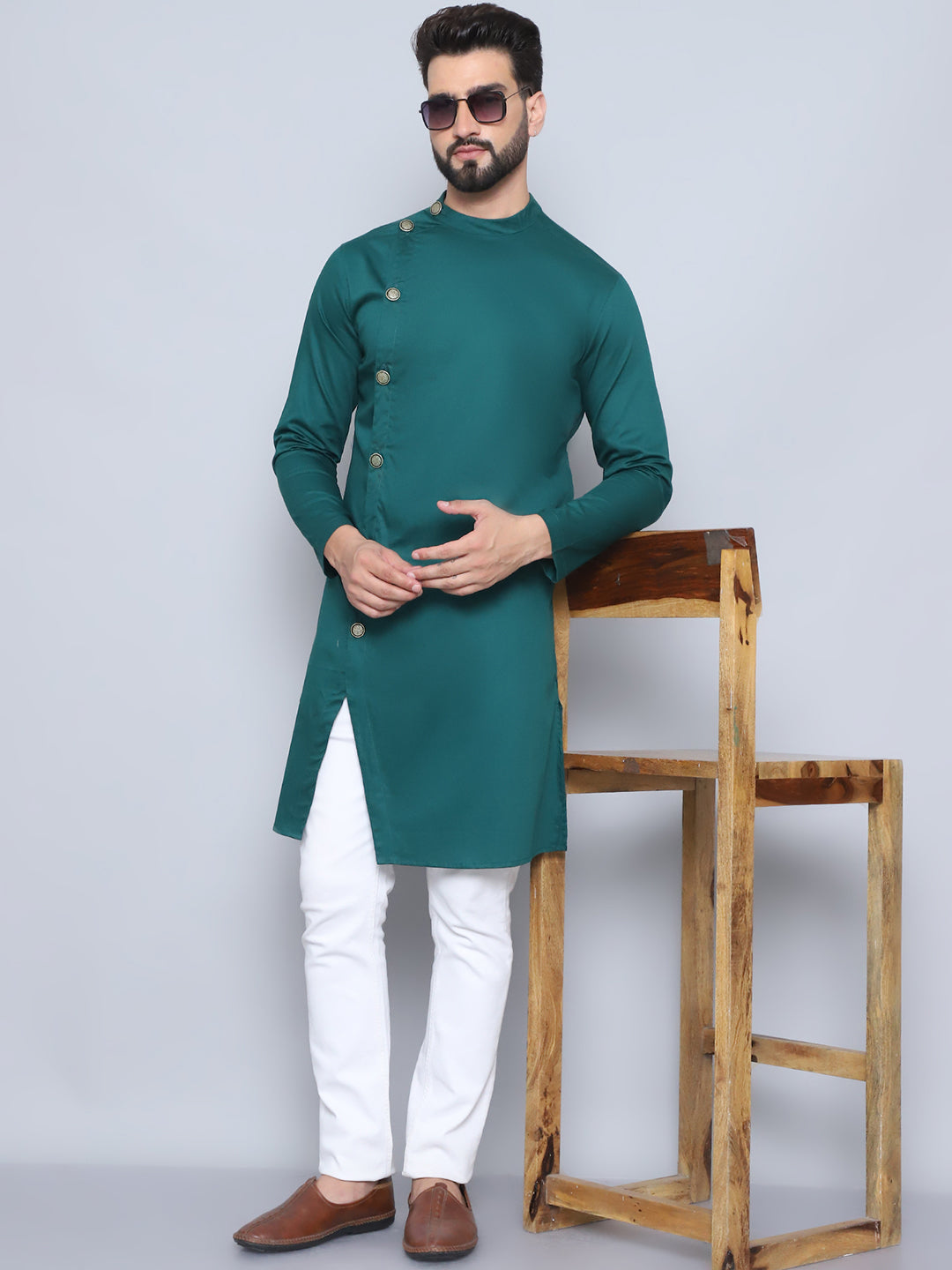 Men's Green Pure Cotton Sherwani Kurta - Even Apparels