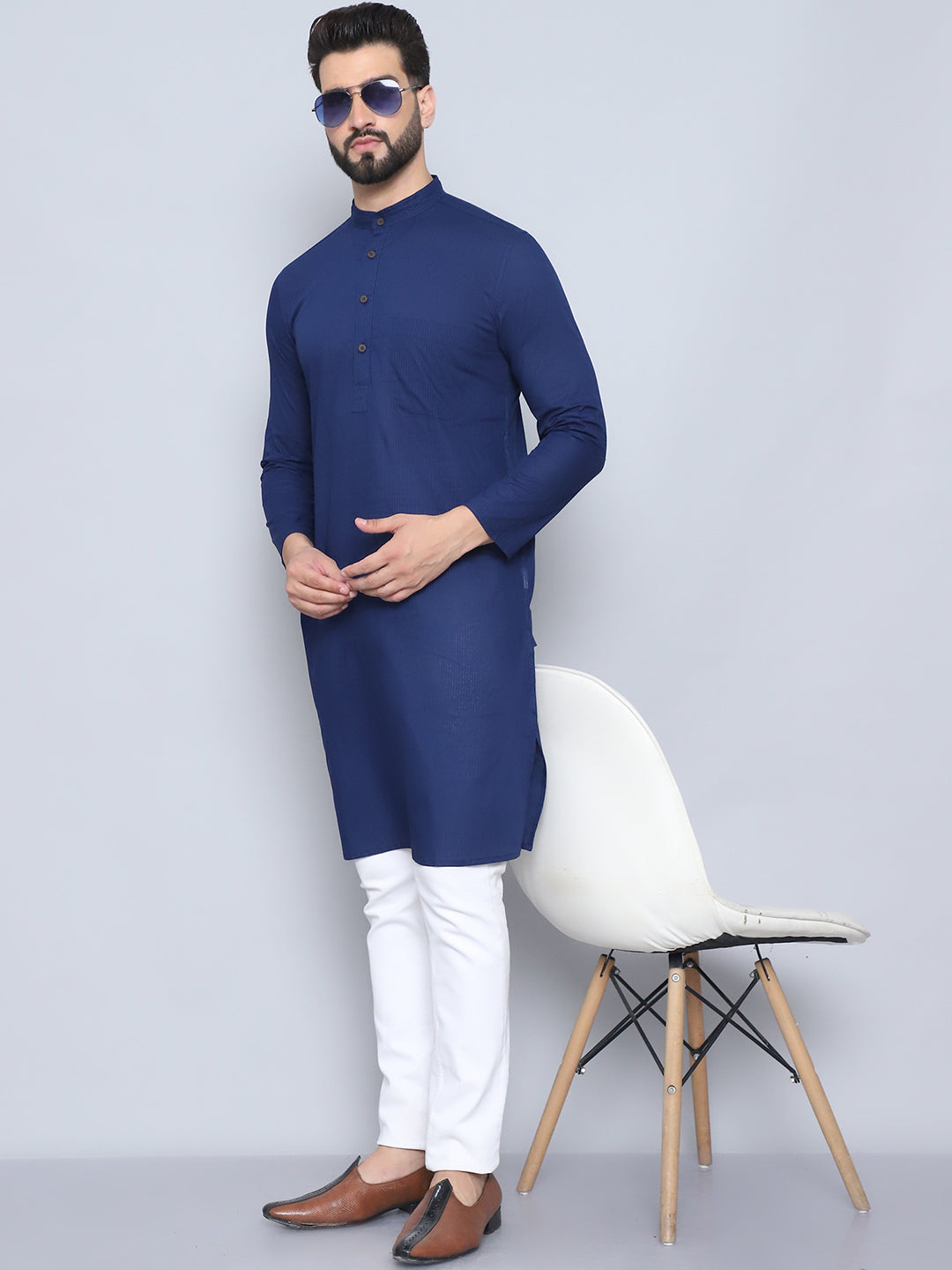 Men's Blue Pure Cotton Kurta - Even Apparels