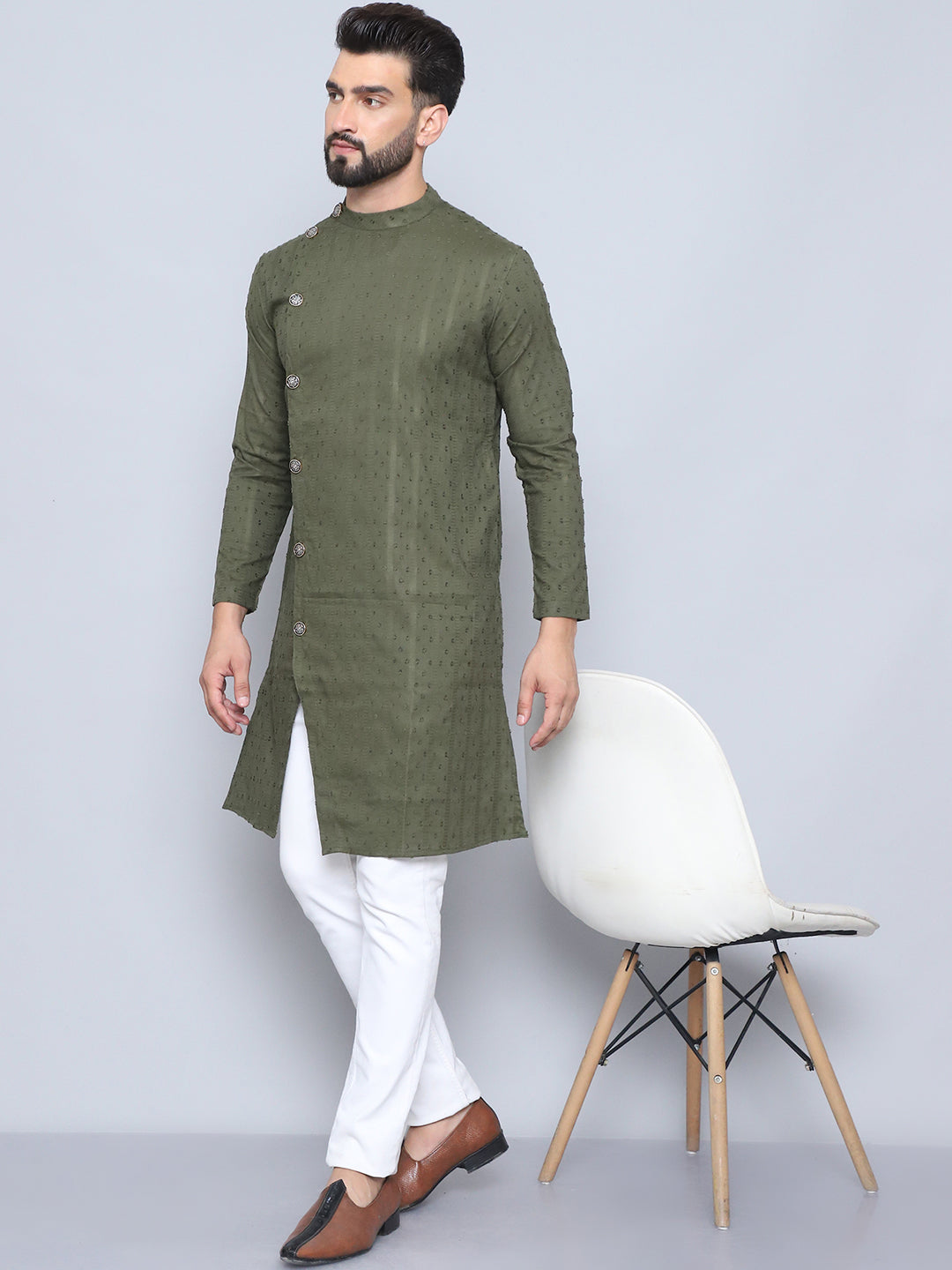 Men's Green Pure Cotton Sherwani Kurta - Even Apparels