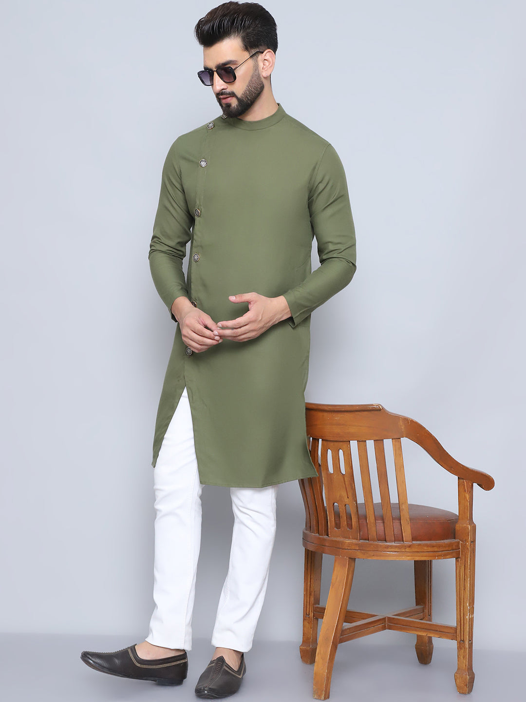 Men's Green Pure Cotton Sherwani Kurta - Even Apparels