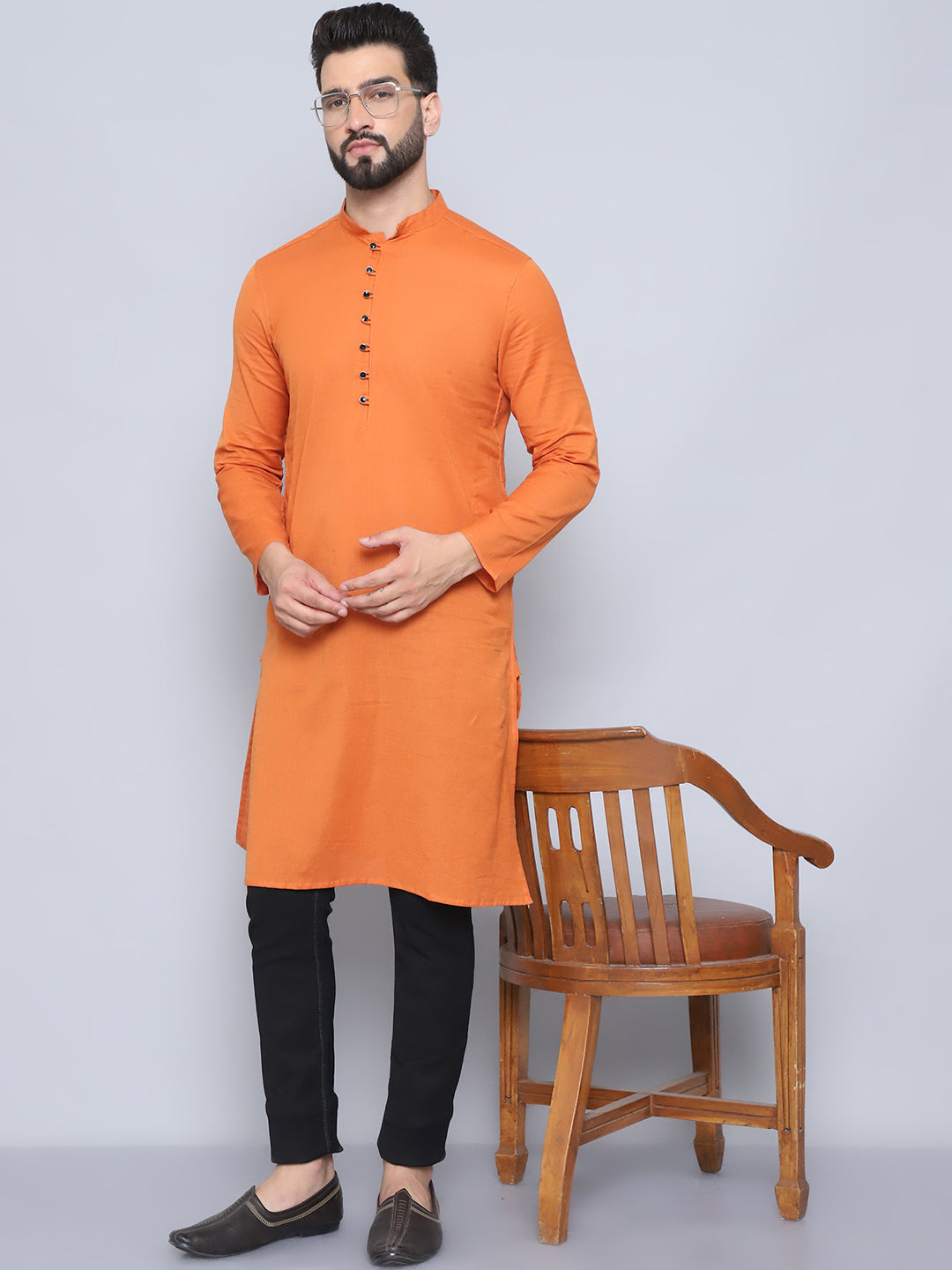 Men's Orange Pure Cotton Kurta - Even Apparels