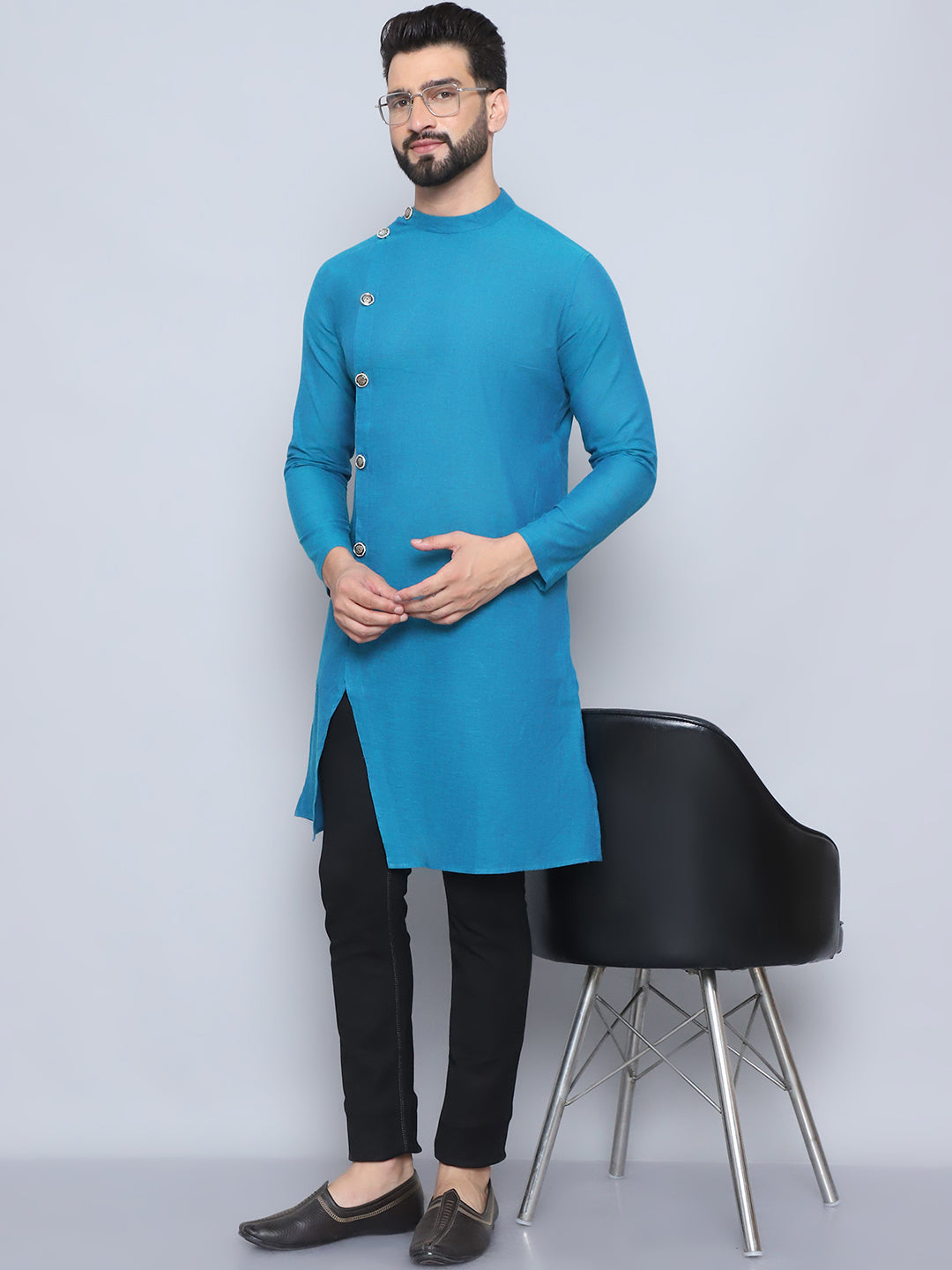 Men's Blue Pure Cotton Sherwani Kurta - Even Apparels